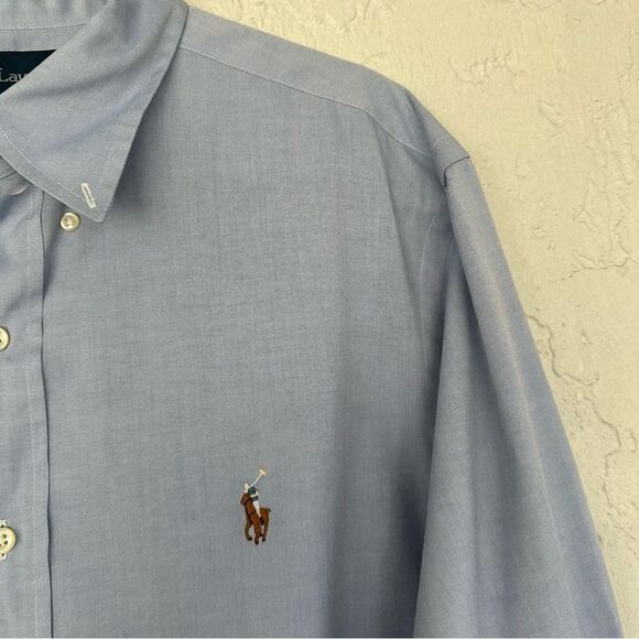 RALPH LAUREN Shirt Men Size 16.5 x 32/33 Blue Pony Logo Office Work Classic Fit - Picture 6 of 10